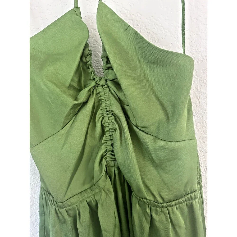 1.STATE Women's Beaded Halter Neck elasticized waist Midi Dress Pockets Green 2 - Picture 7 of 13